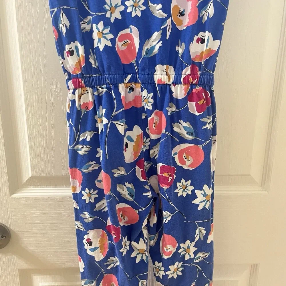 Tea Collection What's the Scoop Blue Floral Jumpsuit Girl's Size 7